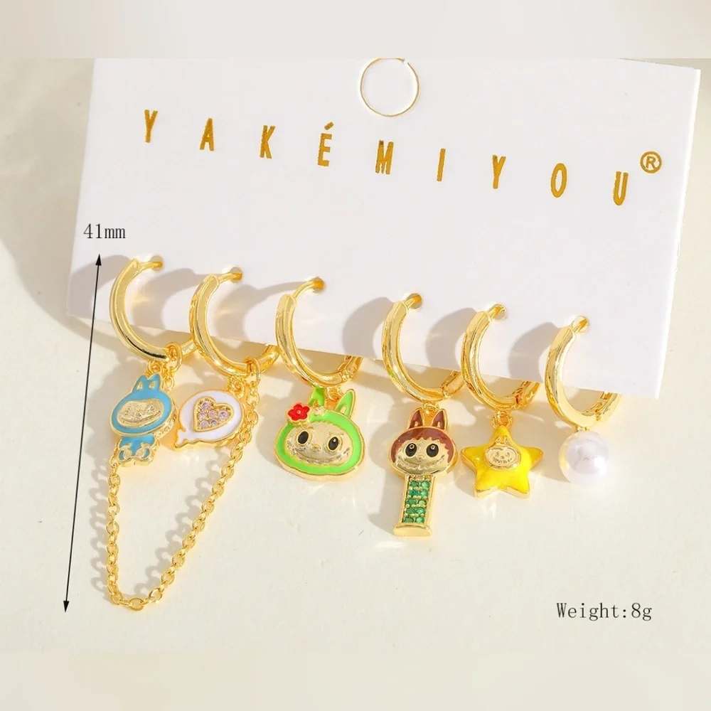 Labubu 14K Gold Plated Inspired Pez & Play Theme Earrings Huggie Hoop